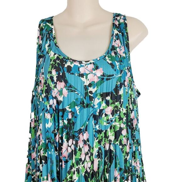 NEW Beatrice B Tank Dress L Blue Green Floral Pleated Sleeveless‎ Maxi gown - Picture 2 of 8